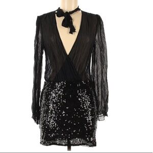 Marciano silk Plunging v neck sequin mini dress Medium women’s long sleeve